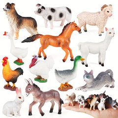 Realistic Farm Animal Set - 12pcs PVC Model Pigs Turkeys Sheep Rabbits