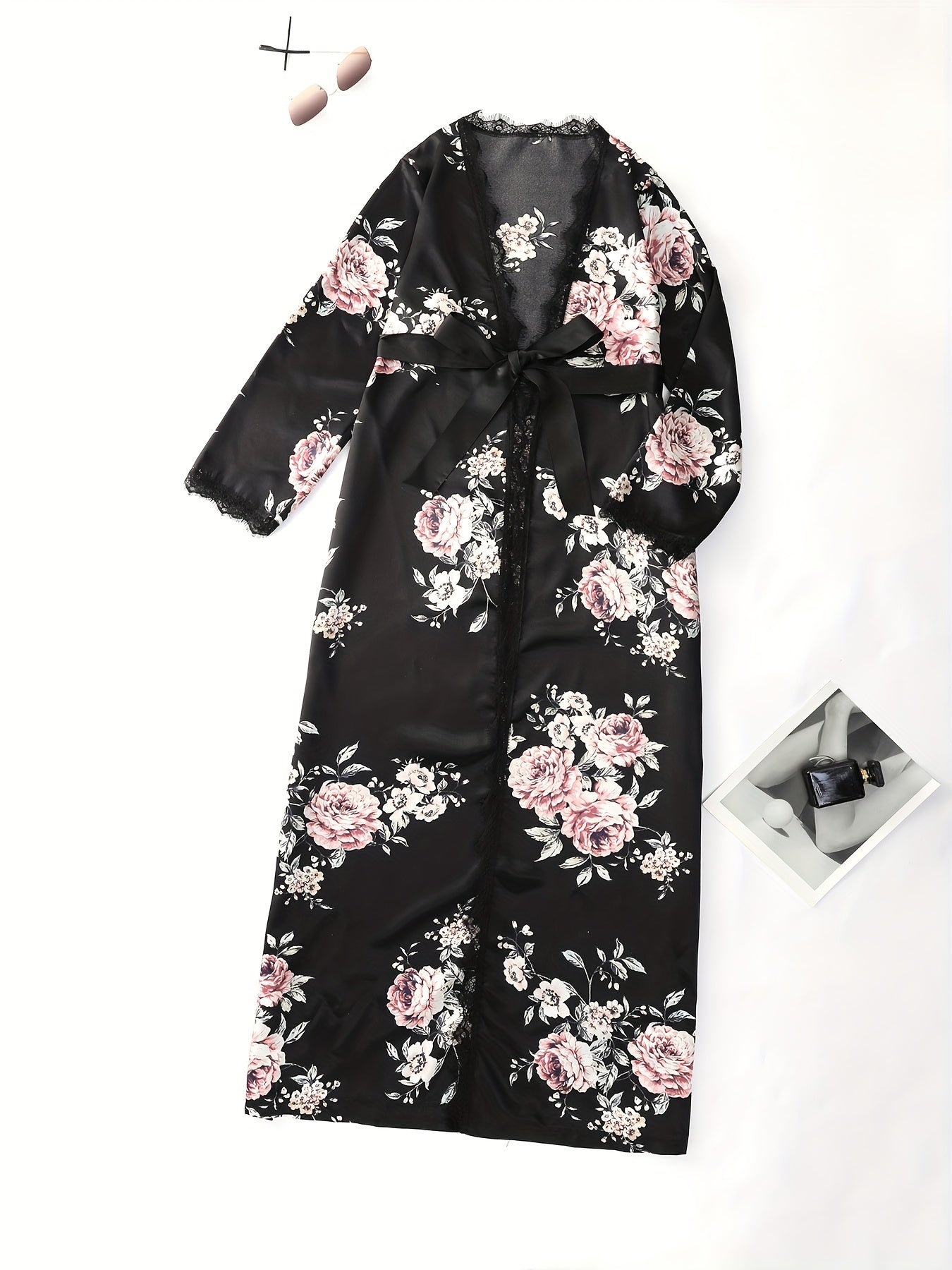 Women's Long Floral Print Kimono Nightgown