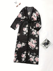 Women's Long Floral Print Kimono Nightgown