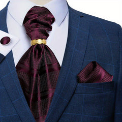 Mens Silk Cravat Set Paisley Ascot Pocket Square Cufflinks