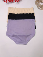 3pcs Lace Jacquard Briefs High Waist Panties Women's Lingerie