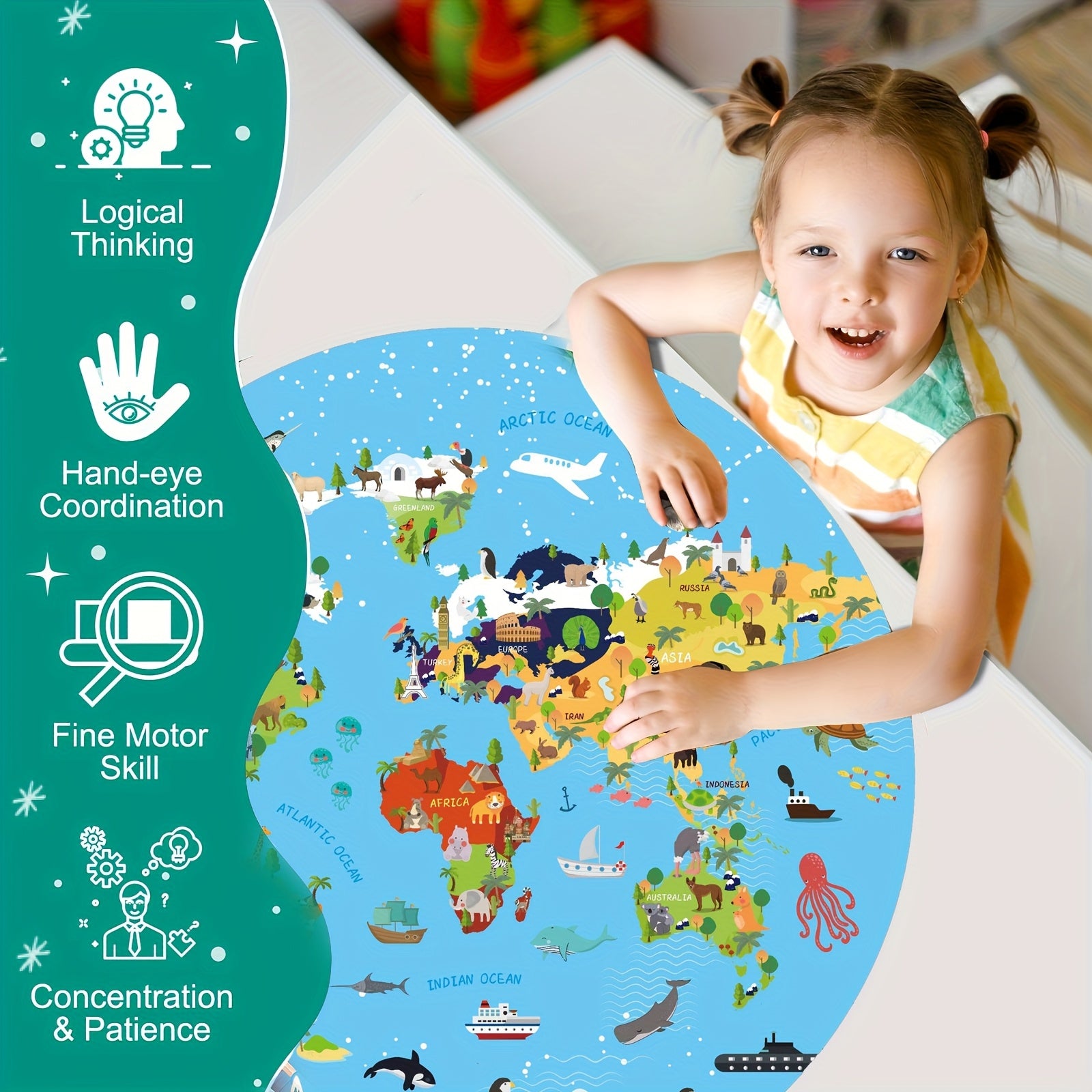 Animal Floor Puzzle - Educational Round with Vibrant Patterns