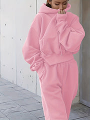 2pcs Oversized Hooded Sweatshirts & Sweatpants Set Women's Clothing