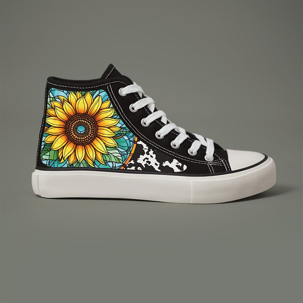 Plush Lined Chunky Canvas Sneakers - Flower Print - Non Slip - High Top - Warm