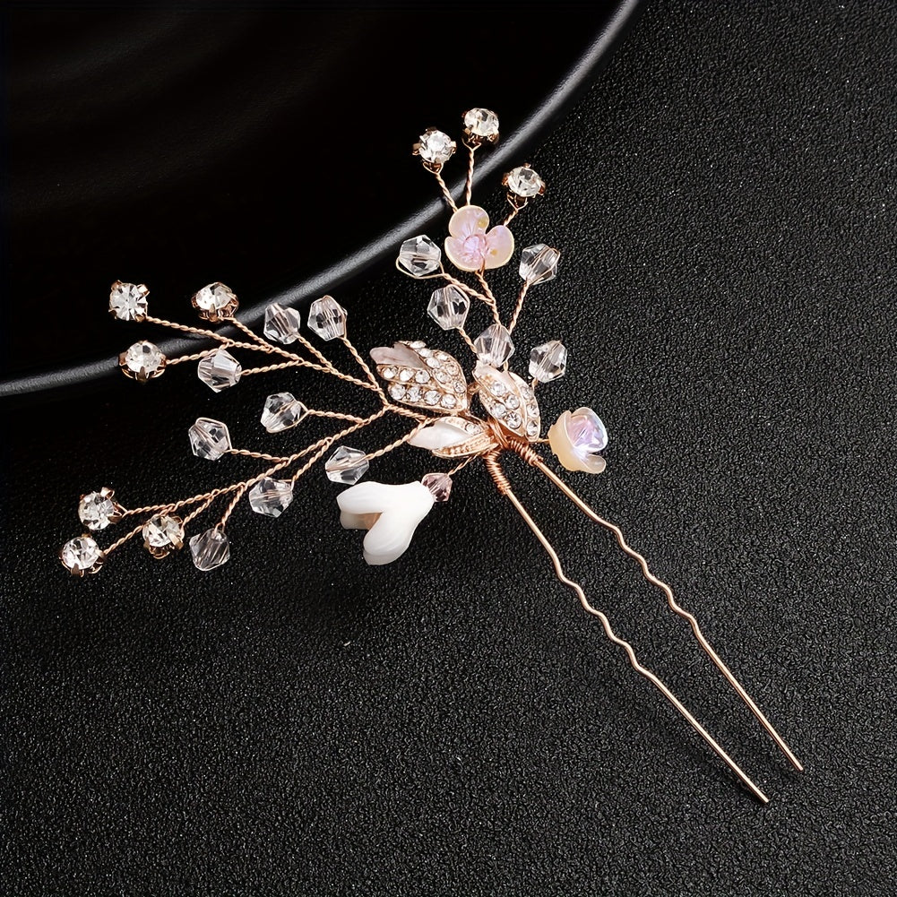Bridal Hairpin Floral Crystal Rhinestone Hair Comb