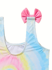 Girls Gradient Tie Dye Ruffle Trim Swimsuit