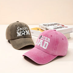 Couple Baseball Cap SOCCER MOM & SOCCER DAD Washed Distressed Dad Hat