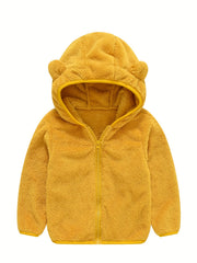 Baby Boys Hooded Plush Coat With Ears Zip Up Jacket