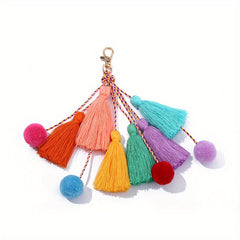 Boho Pom Pom Bag Charm Tassel Keychains Car Key Chain Key Ring Pendant