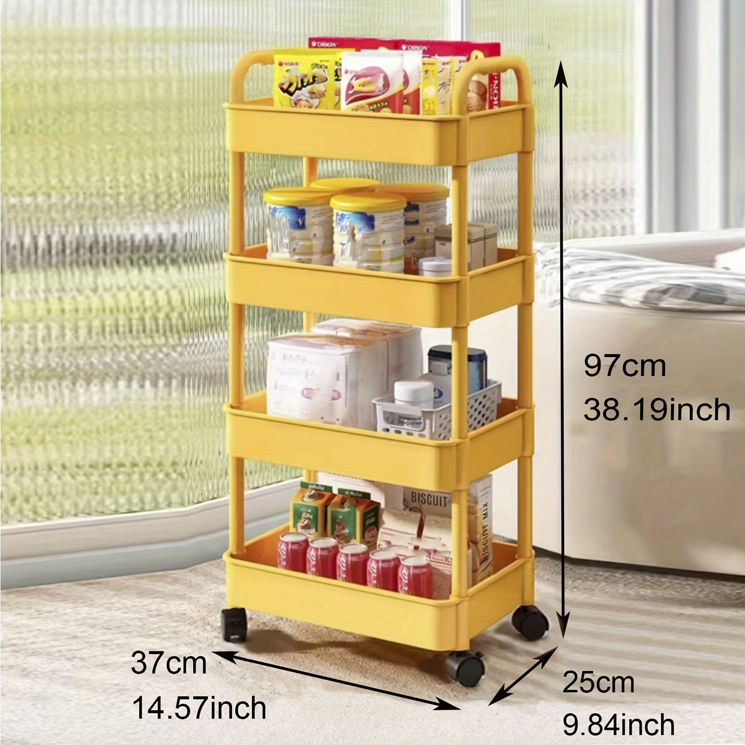 4 Layer Plastic Rolling Utility Car with Handles Multifunctional Storage Trolley