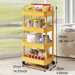 4 Layer Plastic Rolling Utility Car with Handles Multifunctional Storage Trolley
