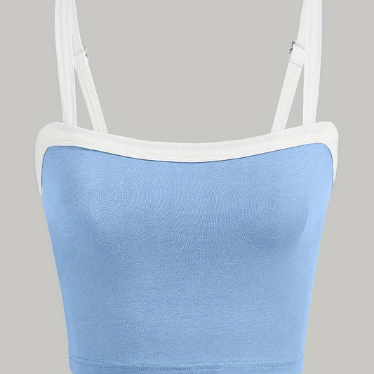 Sleeveless Block Cami Top Sexy Spaghetti Versatile