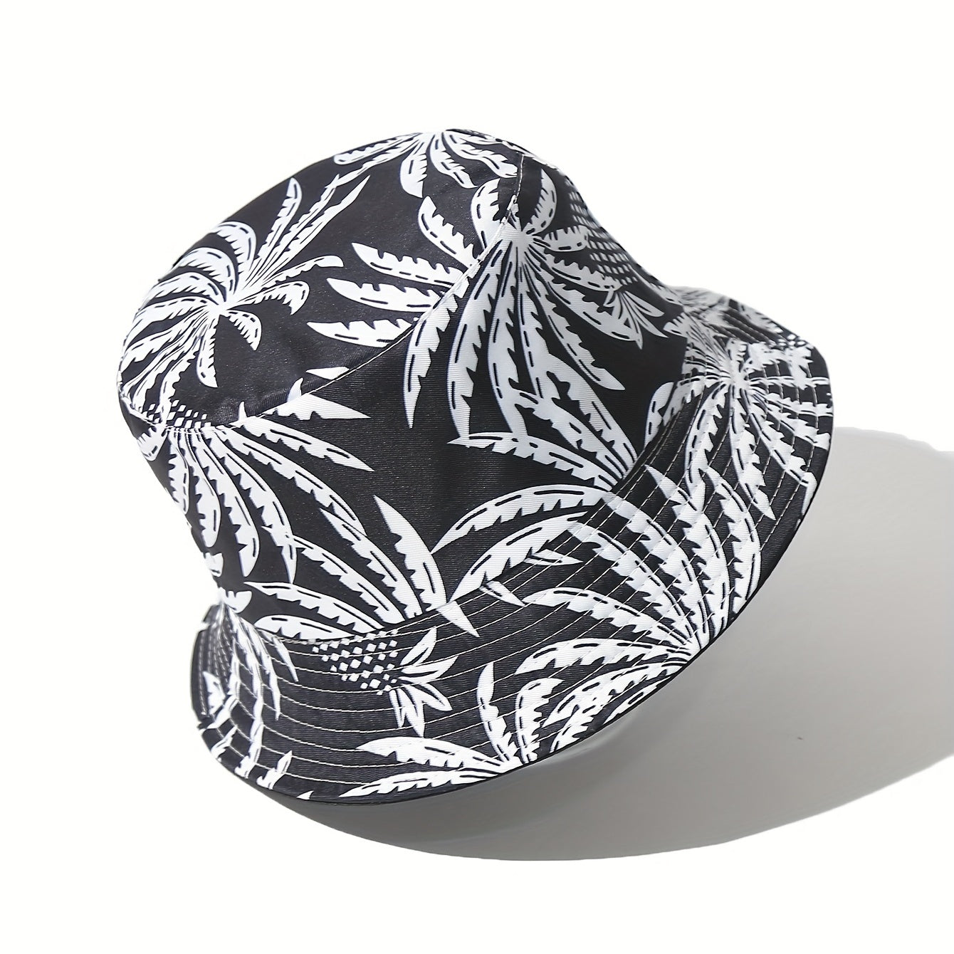 Unisex Sunshade Bucket Hat Black/Leaf Pattern Outdoor Travel