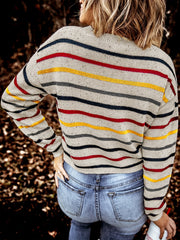 Casual Sweater Women's Plus Stripe Print Long Sleeve Round Neck Jumper
