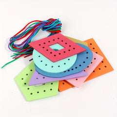Colorful Wooden Rope Toy 8 Shapes Educational Sensory Play