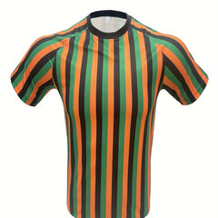 Men's Stripe Print Breathable Football Jersey Short Sleeve Soccer Club Uniform
