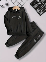 Boys 2pcs Hoodie Sweatshirt & Sweatpants Set Alphabet Print Solid Kids Clothes