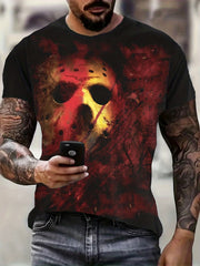 Men's Halloween Horror Skull Print T-shirt, Round Neck Tee