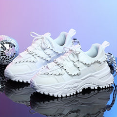 Women's Mesh Panel Platform Sneakers Lace Up Sporty Shoes