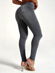 High Rise Stretchy Grey Skinny Jeans Tight Fit Denim Pants Women's Jeans