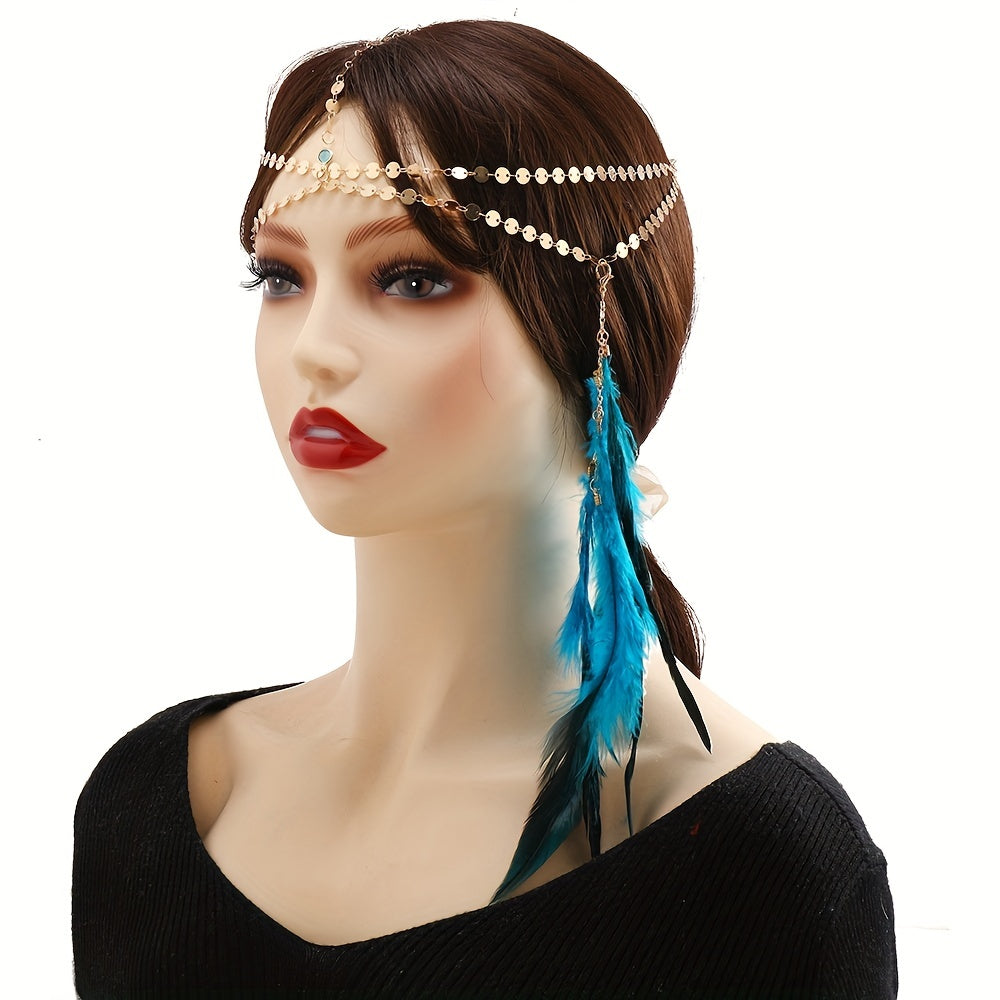 Boho Head Chain With Feather Pendant Hair Accessories For Women