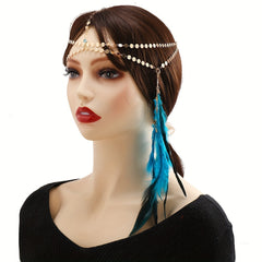 Boho Head Chain With Feather Pendant Hair Accessories For Women
