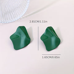 Green Spray Paint Argyle Stud Earrings for Girls