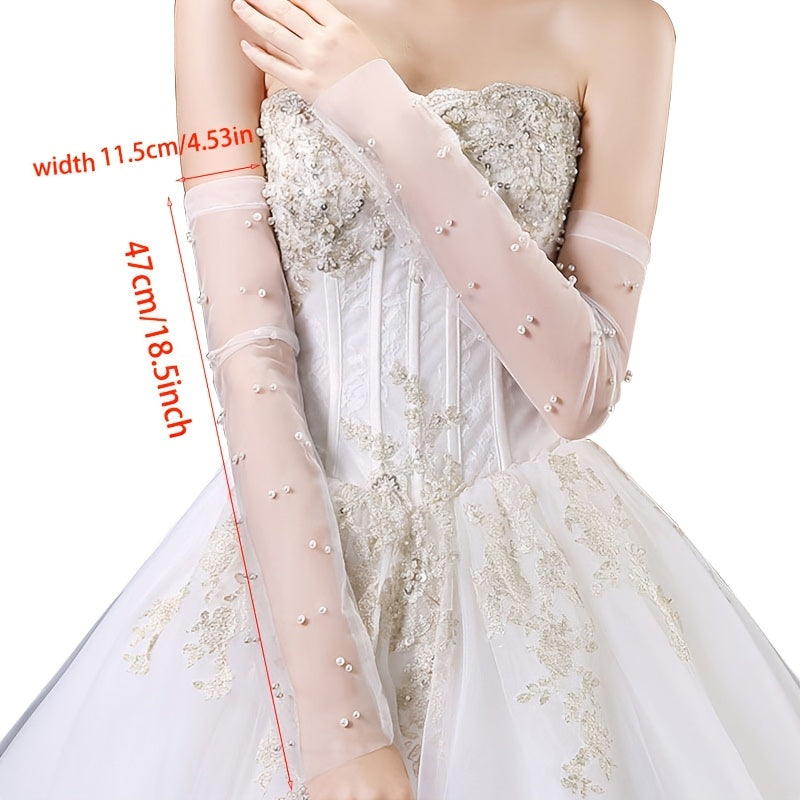 Bridal Lace Gloves Beaded Half Finger Wedding Sleeve Covers