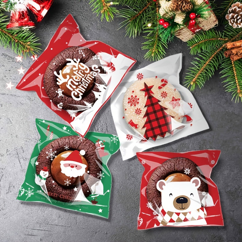 100pcs Christmas Santa Pattern Packaging Bag Random Christmas Style Candy Bag
