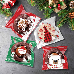 100pcs Christmas Santa Pattern Packaging Bag Random Christmas Style Candy Bag