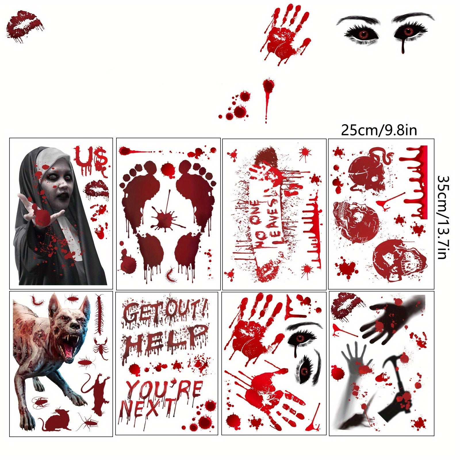 Halloween Blood Print Electrostatic Stickers - Horror Skull Toilet Window Decals
