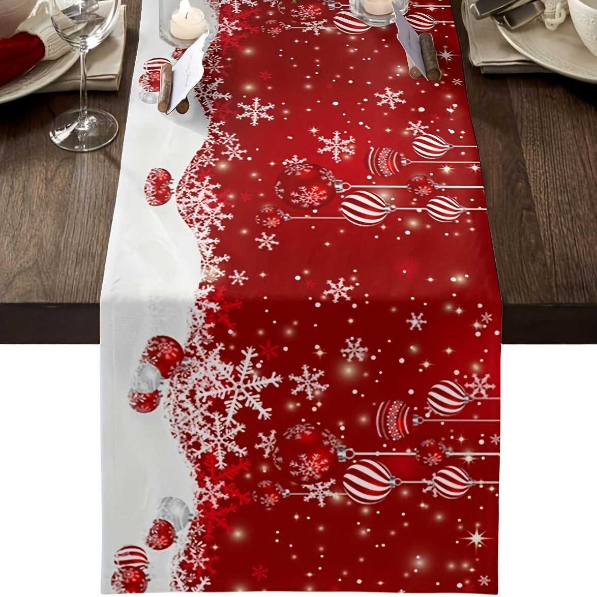 Linen Table Runner Merry Christmas Snowman Pattern Table Cover