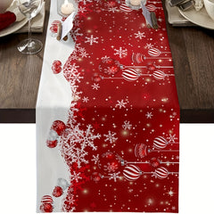Linen Table Runner Merry Christmas Snowman Pattern Table Cover