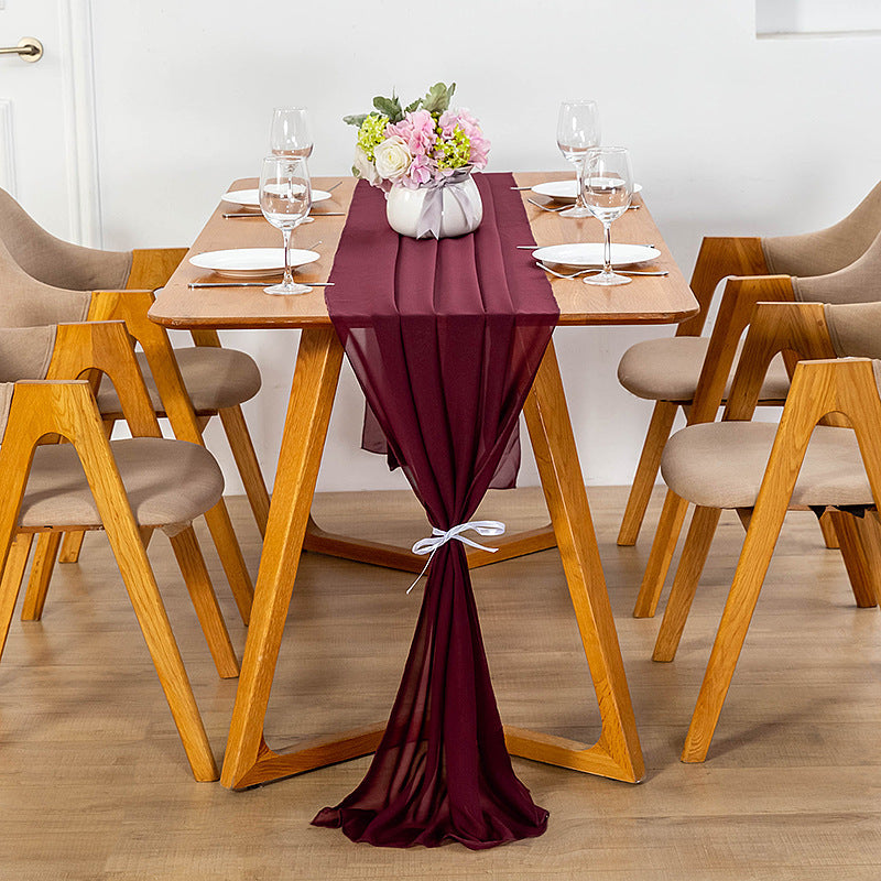 Balinese Pleated Chiffon Table Runner Polyester Solid Cover