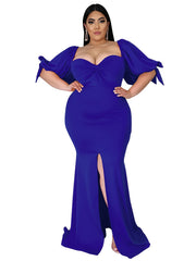 Puff Sleeve Bodycon Dress with High Split