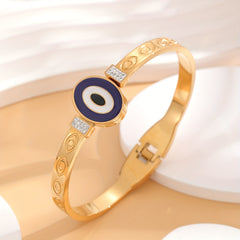 Evil Eye Detail & CZ Round Bangle Bracelet For Girls