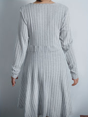 Solid Long Sleeve Surplice Neck Ribbed Knit Sweater Dress