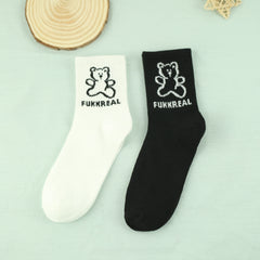 Men's Cartoon Bear Pattern Crew Socks - 2 Pairs