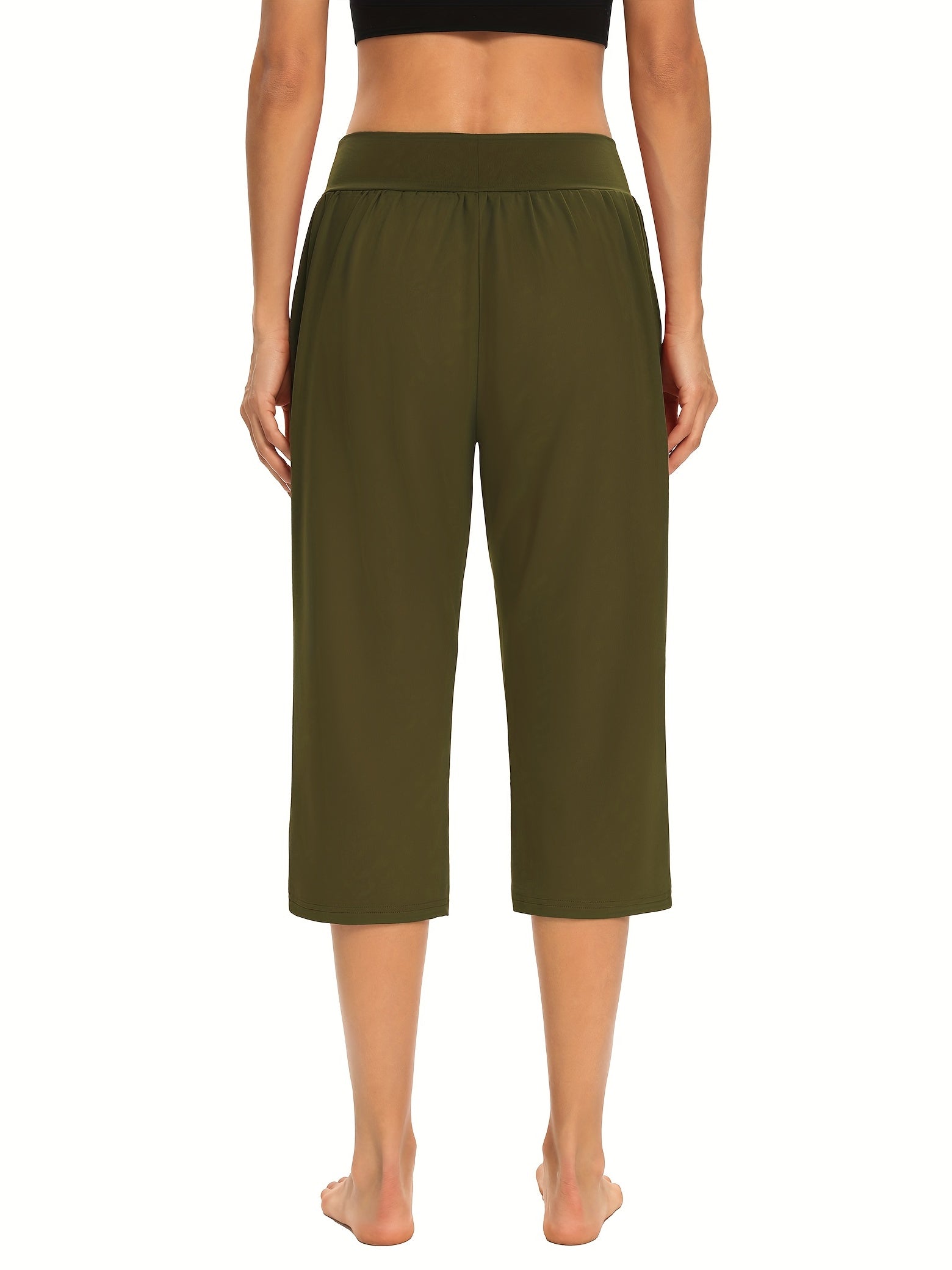 Elastic Waist Cropped Pants with Pockets for Women