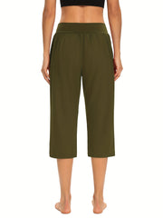 Elastic Waist Cropped Pants with Pockets for Women