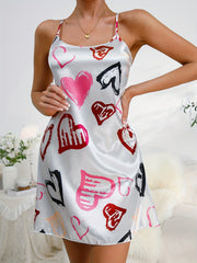 Heart Print Nightdress Crew Neck Sleep Dress Women's Sleepwear