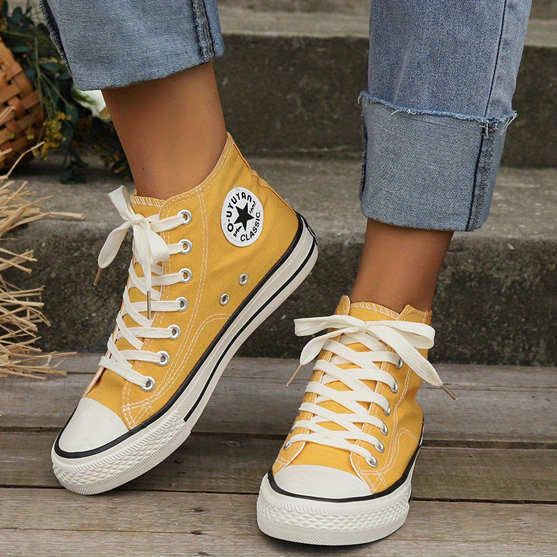 Women's High Top Canvas Shoes Lace Up Sneakers Comfortable Walking Shoes
