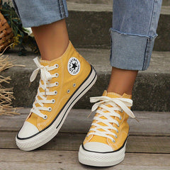 Women's High Top Canvas Shoes Lace Up Sneakers Comfortable Walking Shoes