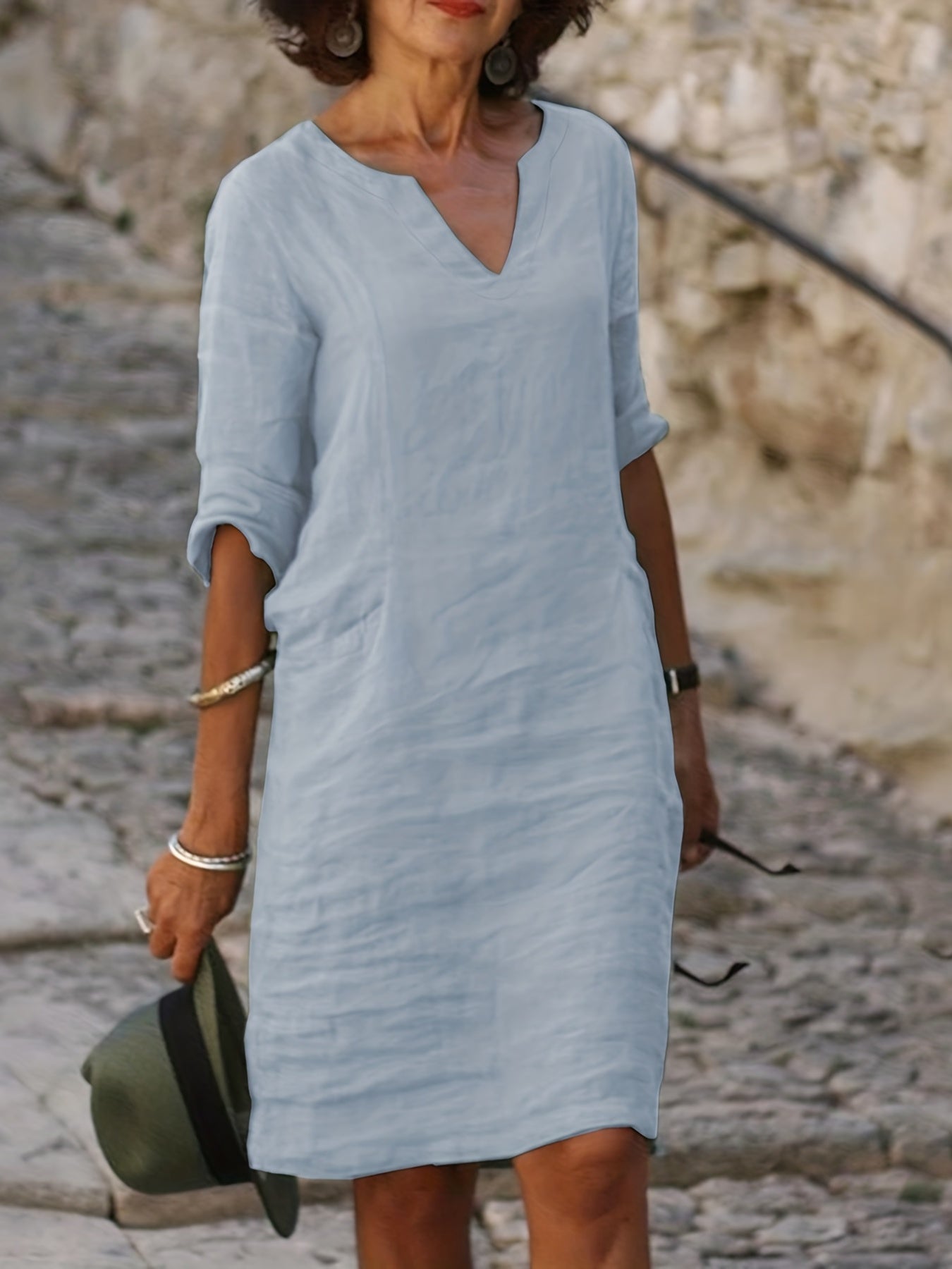 Notched Neck Vacation Dress Casual Dress For Summer & Spring