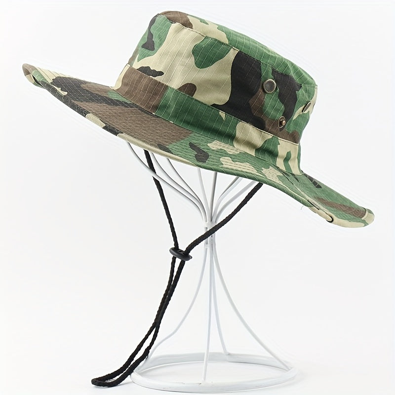 Men's Camo Large Brim Bucket Hat for Outdoor Activities