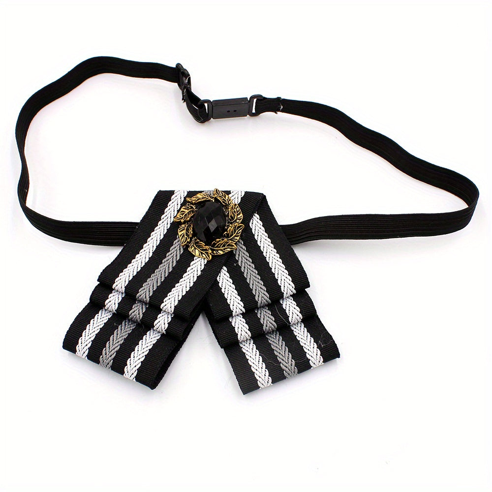 Crystal Decor Striped Bow Tie Classic Pre-tied Necktie for Women