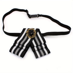 Crystal Decor Striped Bow Tie Classic Pre-tied Necktie for Women