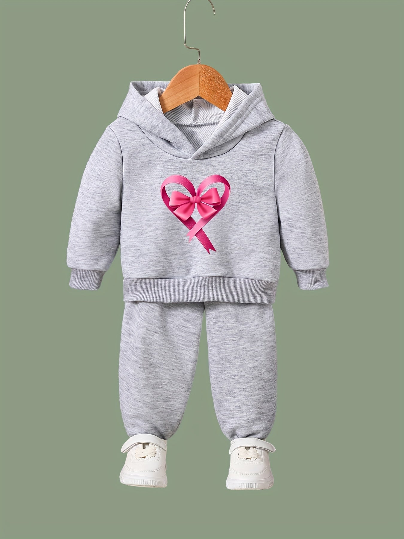 OERYUI Kids Breathable Activewear Set Heart Bow Print Hoodies Pants Set