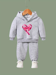 OERYUI Kids Breathable Activewear Set Heart Bow Print Hoodies Pants Set