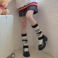 Striped Knitted Leg Warmers Colorblock Knee High Socks